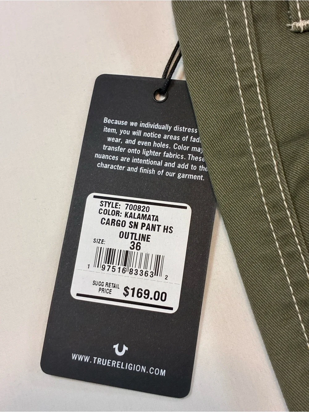 True Religion Olive Green Cargo Pants with Utility Pockets